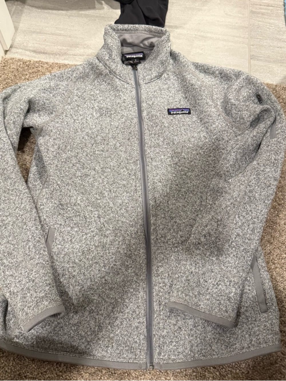 Patagonia Heather Gray Knit Fleece Zip Jacket with Multicolor Logo